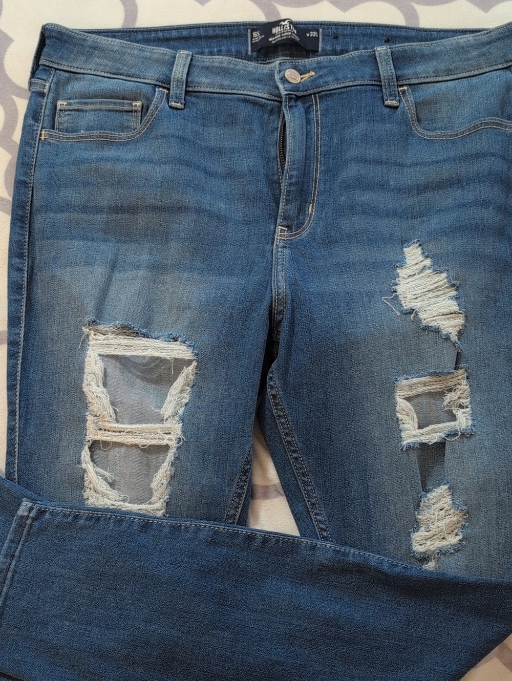 Hollister Distressed Boyfriend Jeans in Medium Blue Denim